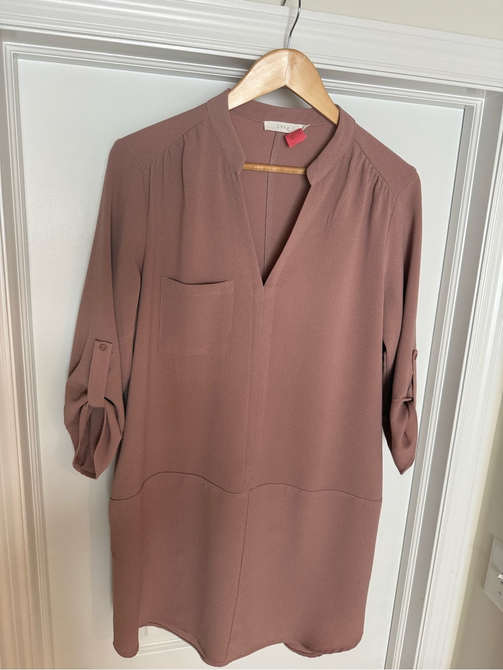 Lush Mauve V-Neck Midi Shift Dress